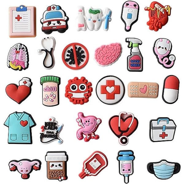 27 st sjuksköterskesko-pins, animerade smycken DIY skodekoration, PVC-berlocker skotilaccessoar
