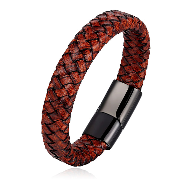 Mænds Armbånd Rustfrit Stål Magnetisk Spænde Retro Brun Læderarmbånd Mænds Gave Håndledsrem
