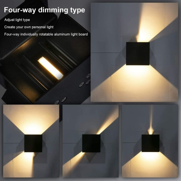 12W væglamper, 2 stk. 3000K LED udendørs/indendørs væglampe, justerbar udendørs væglampe, vandtæt IP65 indendørs væglampe til soveværelse hjem Corrido