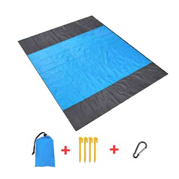 Vanntett strandteppe, (Blå/Grå) Stort 140cm x 200cm sandproof strandteppe for strender, camping, piknik, parker, reiser og utendørsaktiviteter