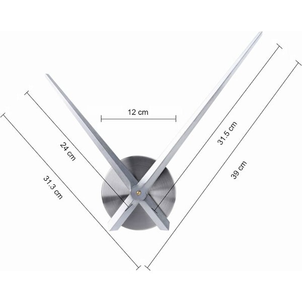 Stort vægur - 3D visere - Quartz urværk - Kreative hobbyer - Indretning (sølv)