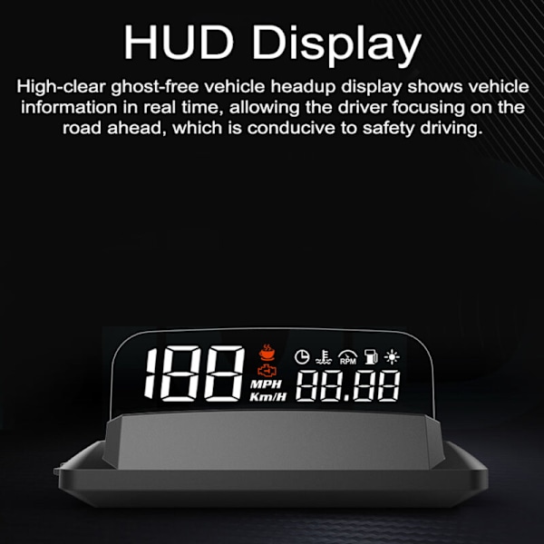 HUD bil head-up display projektor LED hastighetsmätare projektor med hastighet/timme/vattentemperatur/RPM/bränsleförbrukning/körsträcka alarmfunktion.