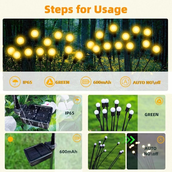 2 kpl aurinkokennovalaisimia ulkokäyttöön, tulikärpäsen muotoisia, LED-aurinkokennotulivalo, aurinkokennolla toimiva aurinkovalo, aurinkokennovalot ulkokäyttöön, aurinkopuutarhavalot - 10 kpl