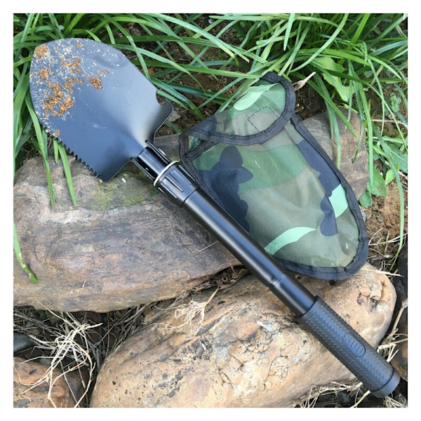 Multifunktionell spade, hopfällbar spade med 10 funktioner, multifunktionell hopfällbar spade för att hugga grenar, camping, överlevnad, vandring och trädgårdsarbete (hopfällbar)