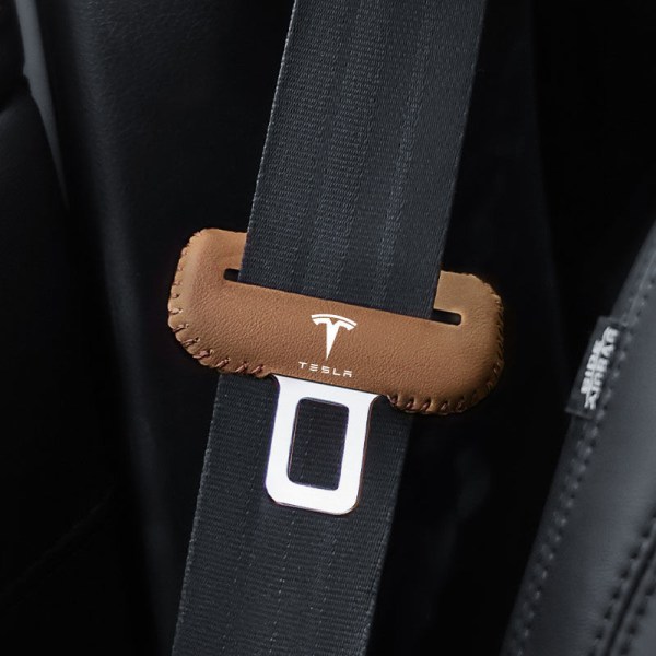 Velegnet til Tesla sikkerhedssele indsats, sikkerhedssele spænde hoved beskyttende cover, ridsefast og slidstærkt læder (orange farve)