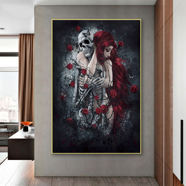 Skeleton Girl Hem Väggdekor Ramlös Canvas målning