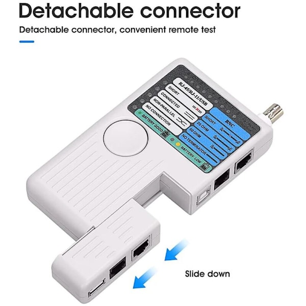 4 i 1 Multifunksjons Nettverkskabeltester, RJ11 RJ45 USB BNC Nettverkskabeltester for UTP STP LAN Kabel Tracker, 148.62.5cm