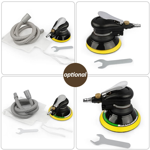 Slumpmässig 5-tums tryckluftsdriven excenterslipmaskin, robust pneumatisk slipmaskin för polering, slipning, sandpappring för bil, metall, trä, vax, metallarbete