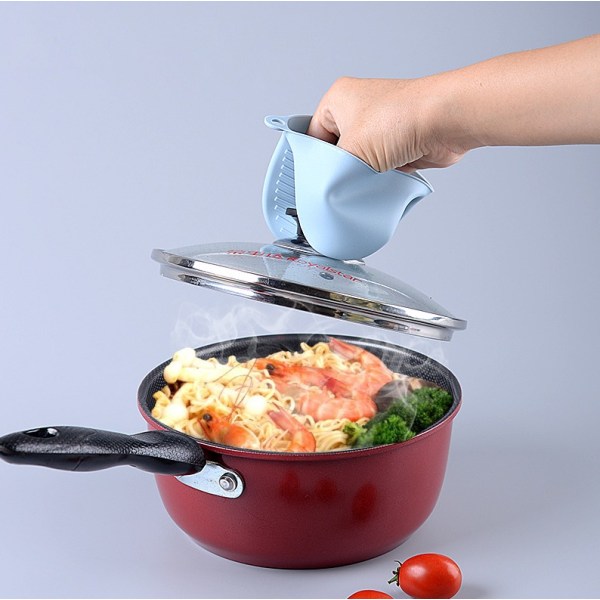 Blå 2 par tykke silikon varmebestandige ovnshansker for matlaging, baking, steking og steking