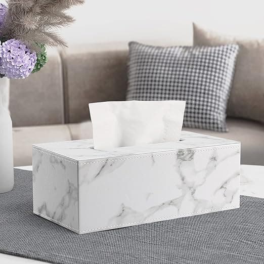 (Vit) Rektangulär Marmor Servettlåda