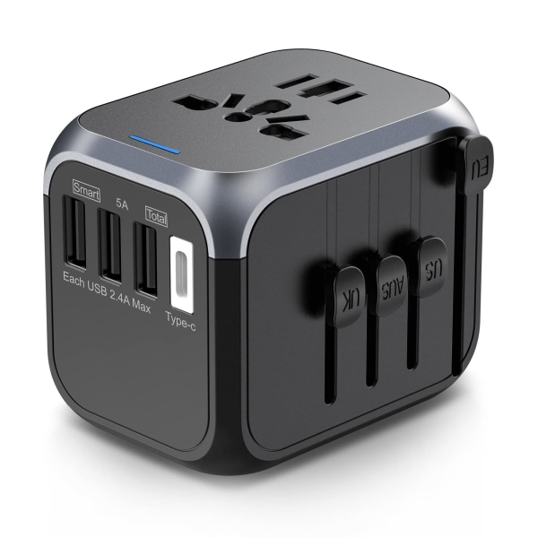 Pluggar - Universal Reseadapter för Internationell Resa, Global Reseadapter AC Uttagspluggkonverterare, 3 x USB 1 Typ C Smart Reseladdare