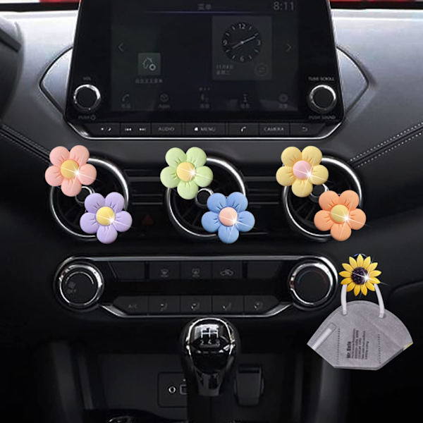 Söpöt Daisy-ilmastointiaukkojen pidikkeet, 6 kpl Kukka-autonraikastimet Ilmastointiaukkojen pidikkeet Auton diffuusori Ilmastointiaukkojen pidike Charmin Auton sisustus Naisille Söpö Auton sisustus
