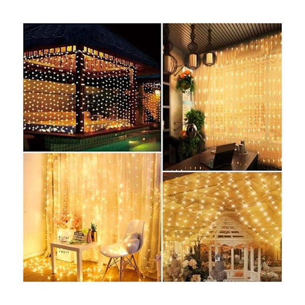 Valosarja, 3m 300 LED valoverho, 8 valaistustilaa LED LED LED Sisä- ja ulkokäyttöön, Hääkoriste, Ulko- ja sisäkäyttöön Joulukuusi