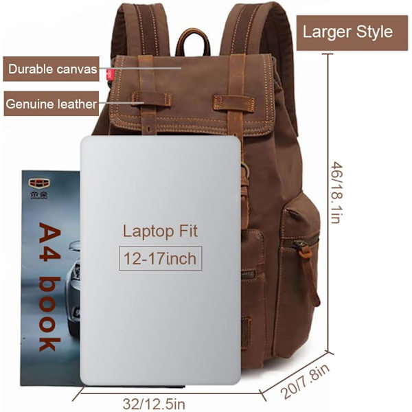 Hög kapacitet Canvas Vintage Ryggsäck - för Skola Vandring Resa 12-17\" Laptop Ryggsäckar för Män Casual Dagryggsäckar