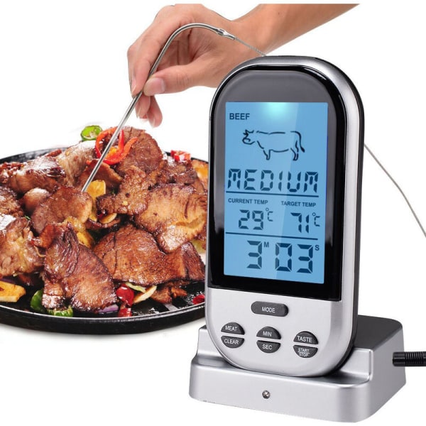 Wireless Meat Oven BBQ Thermometer Kitchen Food Thermometer Probe Double Plug