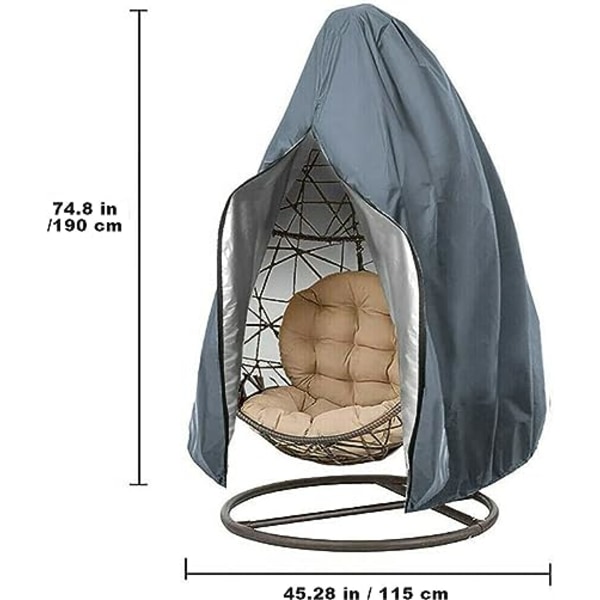 Swing stolbetræk (grå lynlås 115 * 190CM) - Shake æg kokon stolbetræk med lynlås, udendørs vandtæt, vindtæt, holdbar, kraftig have