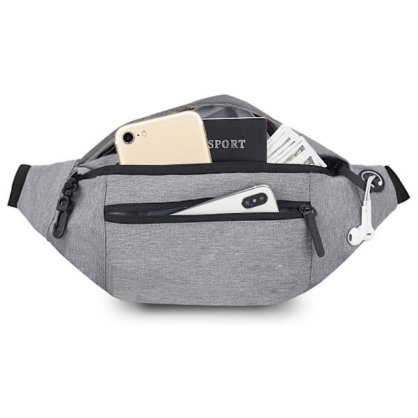 Stor Crossbody Fanny Pack med 4 blixtlåsförsedda fickor grå