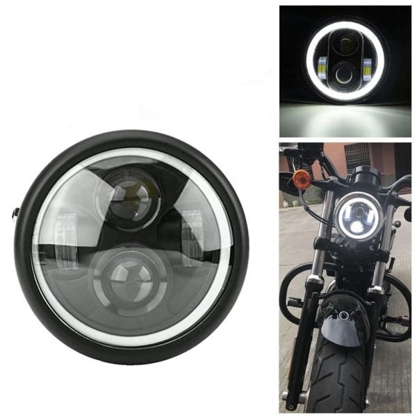 6,5 tommer rund motorcykel LED forlygte, 12V motorcykel forlygte pære projektor til Sportster Cafe Racer Bobber