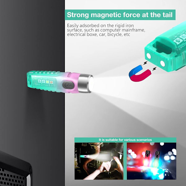 Mini LED-ficklampa, 610LM uppladdningsbar USB-ficklampa med starkt fluorescerande ljus, liten ficklampa med UV/vitt/rött/blått sidoljus, EDC M