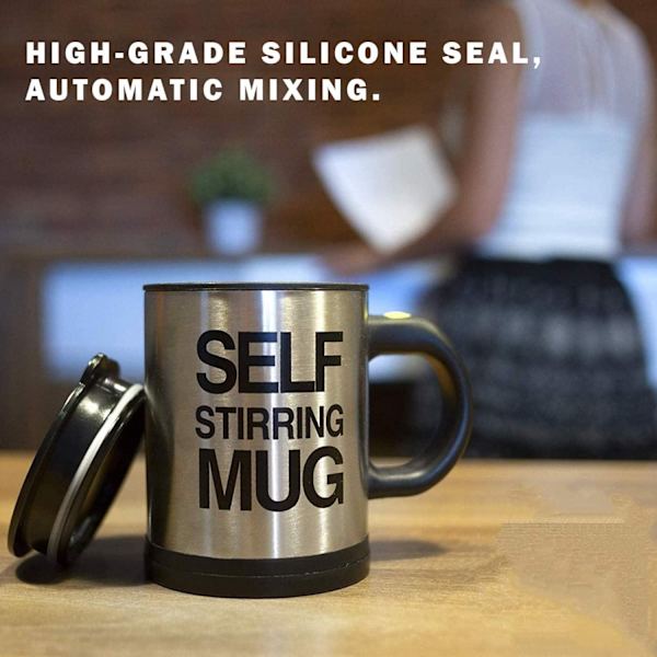 Självrörande kaffemugg | Temugg | Elektrisk rostfri självrörande centrifugmugg med lock 450 ml | Sötaste julklappsidéer för