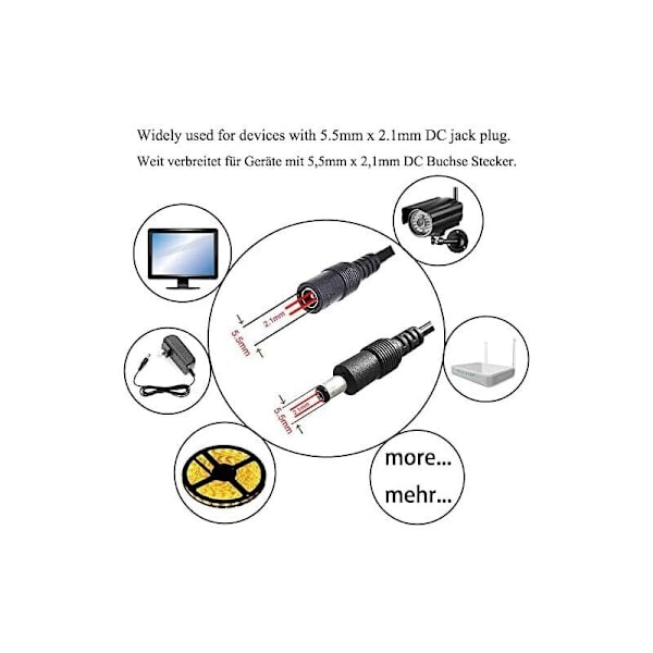 4 stk. 1m DC 12V Forlængerkabel DC Stik 5.5mm x 2.1mm DC 0-36V Strømkabel Han til Hun Forlængerkabel til Bilmonitor, CCTV Kamera, LED Strip, Sort