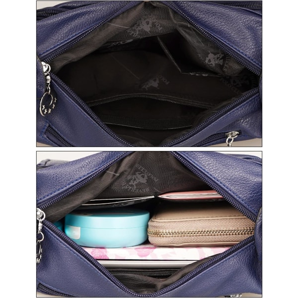 Dam Crossbody-väska, Cusual Multi-fickor PU Läder Handväska Axelväska (Blå)