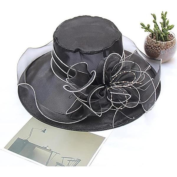 Sort - Dame Organza Kapel Hat Paryk Bryllup Hat Sol Hat