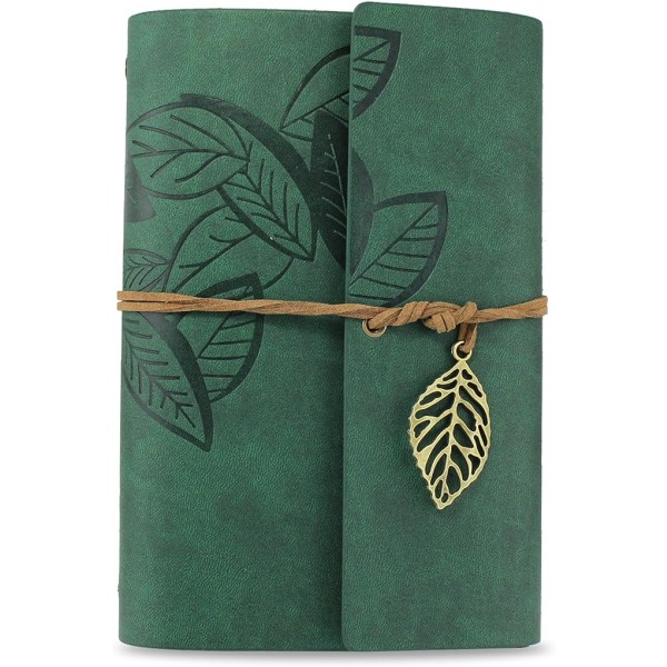 Grön, Vintage PU Läderomslag Journal Notebook, Blank Notebook, Reseböcker,