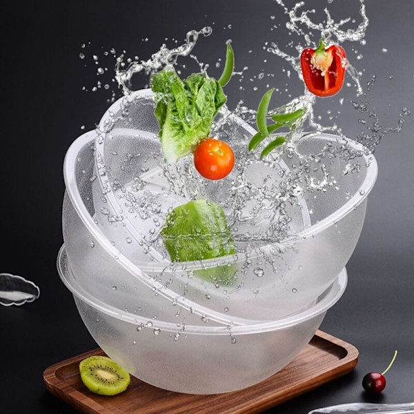 Store runde serveringsfade i transparent akryl til salater, frugter, buffeter, retter, fade