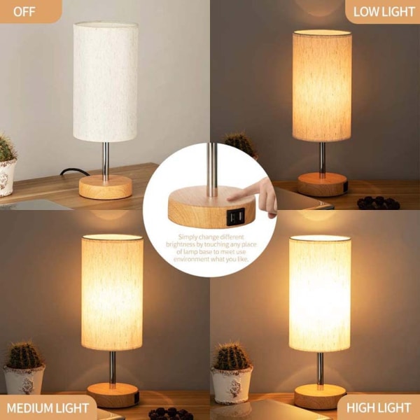2-pack touch-kontrollerade sänglampor, 3 färgtemperaturer och kontinuerlig ljusstyrka, USB-laddningsportar, sänglampor*2 för vardagsrum, sovrum