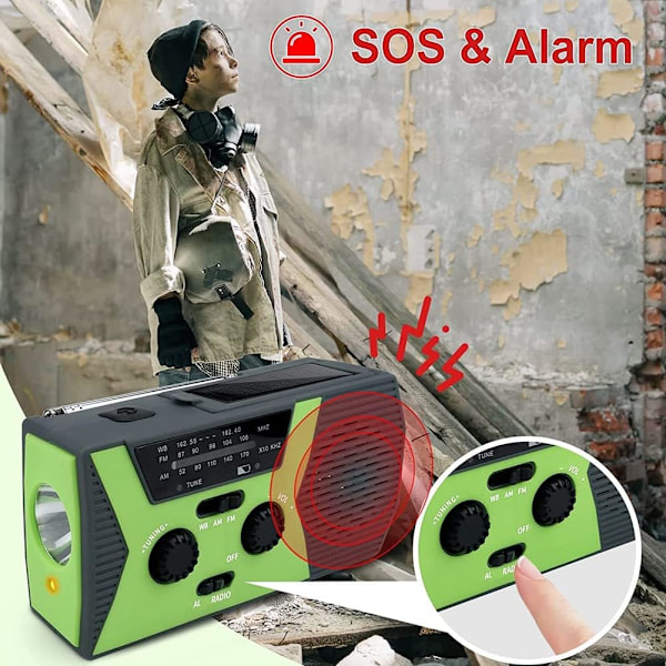 Vklopdsh Solcellsvevradio AM, Dynamo E-Radio med 2000 MAh Powerbank för Resor, Camping utomhus