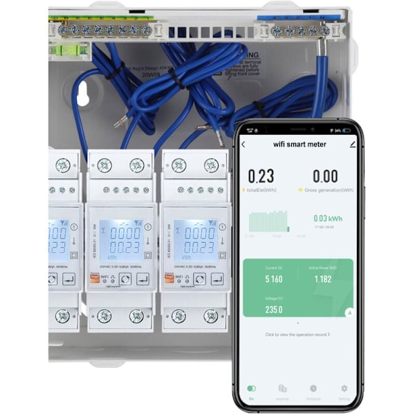 Enkeltråds-Wiles Tuya WiFi intelligent elmätare för dubbelriktad mätning av solenergiförbrukning av spänning, ström, effekt, c