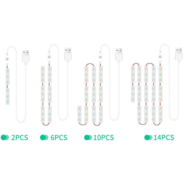 14 st LED Sminkspegellampor Dimbar Touchkontroll Sminkspegellampor Badrumslampa med USB LED-kabel Spegelstativ