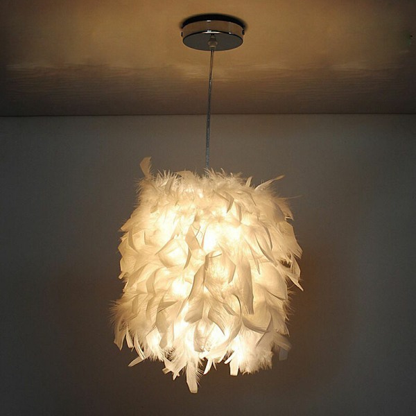 Sæt med 2 hvide fjer pendler 22cm lysekrone pendel lampeskærm E27 loftslampe til soveværelse, stue, spisestue, restaurant, dekorati