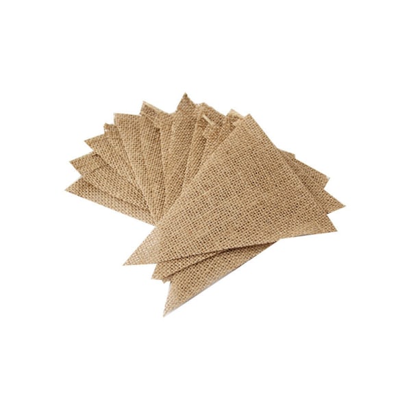 Set med 48 flaggor, girlang av vimplar, triangulär, jute canvas banner, jute vimpelgirlang (brun)