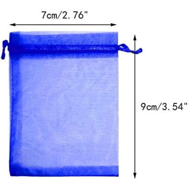 (Kongeblå) 100 stk Organzaposer 7x9cm, Små Organzaposeposer Smykkepose med Snøring, for Julebryllupsgave Godteri