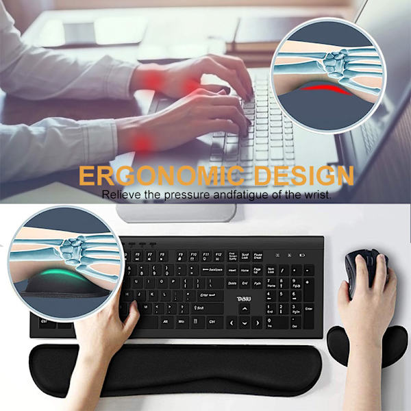 Ultra-fint stof gel memory foam tastatur håndledsstøtte sæt, kan lindre smerter ved skrivning, behagelig til kontor, spil, computer, sort