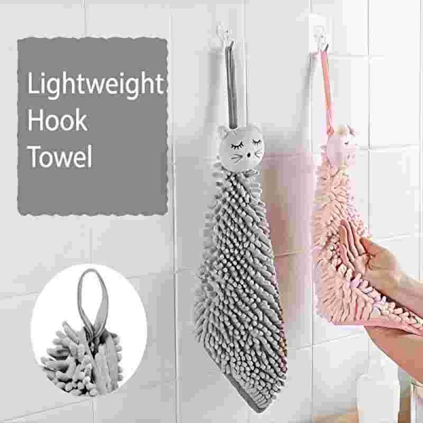 Sødt dyre køkken- og badehåndklæder 2-pak, blød plys mikrofiber til børn og voksne (pink + grå)