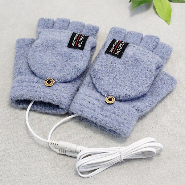 USB-oppvarmede hansker for kvinner og menn, vinterhansker, varme datamaskin-hansker (blå), full og halv oppvarmede fingerløse håndvarmere