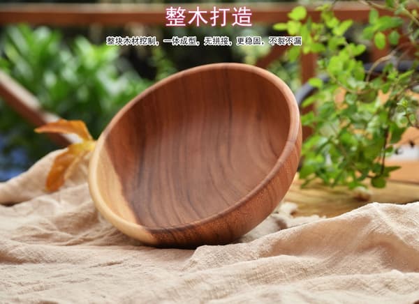 Håndskåret teak miniature dekorative rund skål (10 cm diameter)