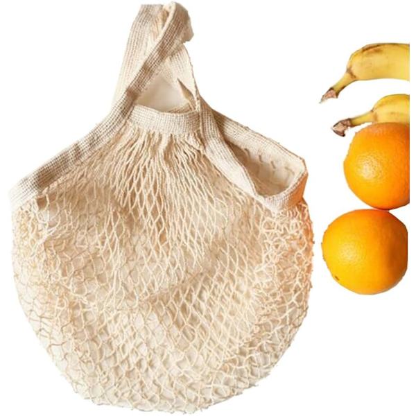 Återanvändbara bomullsmesh-kassar Bomullsrepkassar Mesh-shoppingkassar Mesh-kassar 2-pack (Beige)