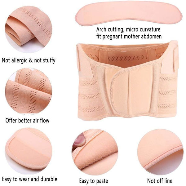 Beige, XL（100-130cm）Maternity Graviditetsbælte, Abdominal Lændestøttebælte, Justerbart Graviditetsbælte, Graviditetspandebånd Støttebælte, Pregna