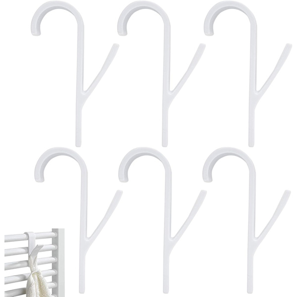 Hvid - Sæt med 6 badeværelseskroge, håndklædestang, håndklædestang, radiator krog, plast, opvarmet håndklædestang, fleksibel håndklædestang, til badeværelse og køkken