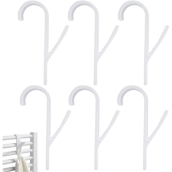 White - Set of 6 Bathroom Hooks, Towel Rack, Towel Rack, Radiator Hook, Plastic, Heated Towel Rack, Flexible Towel Rack, for Bathroom and Kitchen