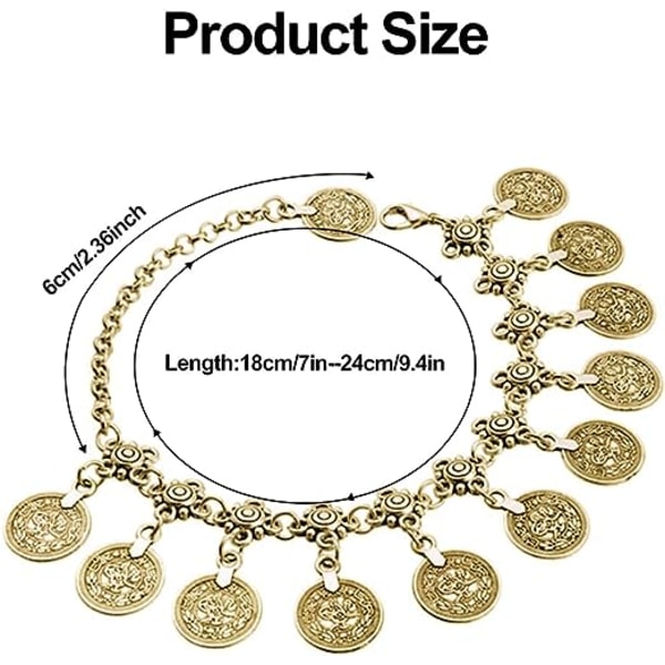 2 st kvinnors strandankelkedjor (guld) tribal mynt tofsar gypsy anklet justerbar bohemisk anklet smycken