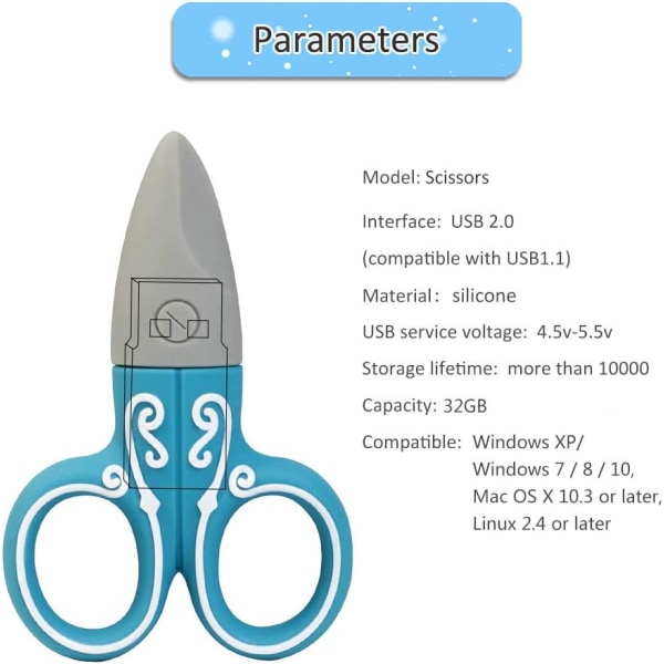 16 GB USB-minnepinne, 3-pakning, søte saksformede USB-minnepinner