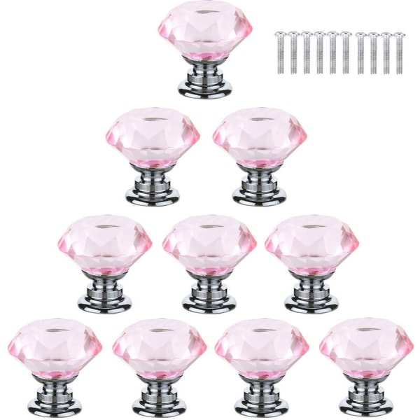 10 x 40mm Kahvanuppi Timantti Bling Koriste Pinkki Huonekalujen Ovi Laatikko Kaappi - Pinkki - Pinkki