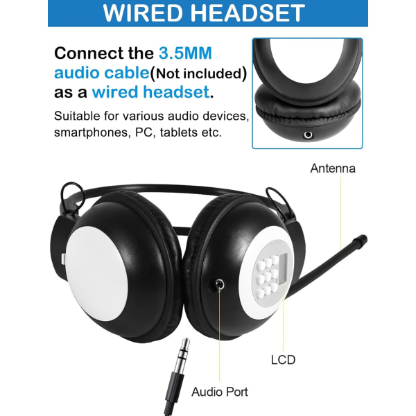 Bärbar FM-radio, stereohörlurar med LCD, hopfällbara över örat, Pocket Walkman-konferensmottagare, små trådlösa/trådbundna hörlurar