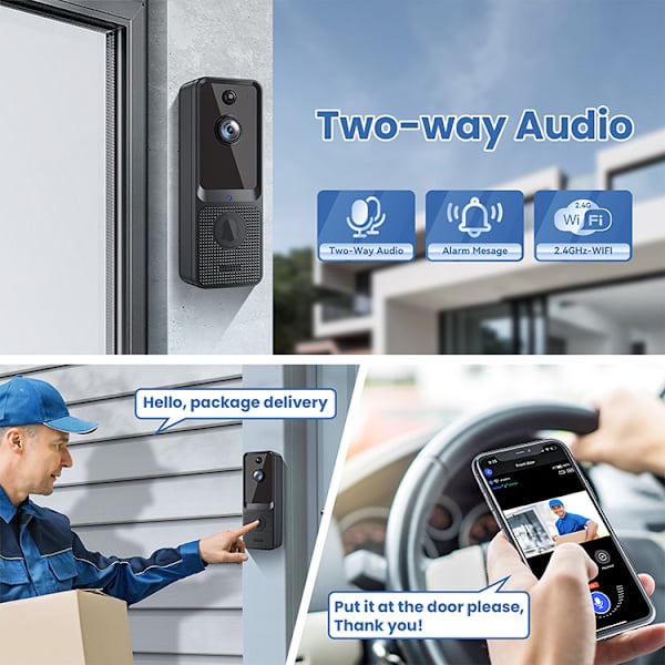 Videodörrklocka kamera-wifi intelligent högupplöst trådlös nattvision dörrklocka fjärr elektroniskt titthål