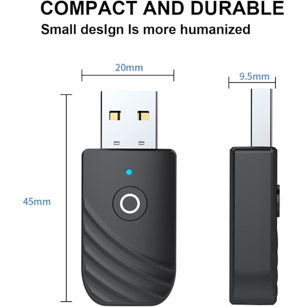 Bluetooth USB-adapter, 5.0 trådløs USB 3-i-1-sender og -modtager, med 3,5 mm jackstik Bluetooth Aux-bilradio-sender, der fungerer til bil/tv/pc/lyd
